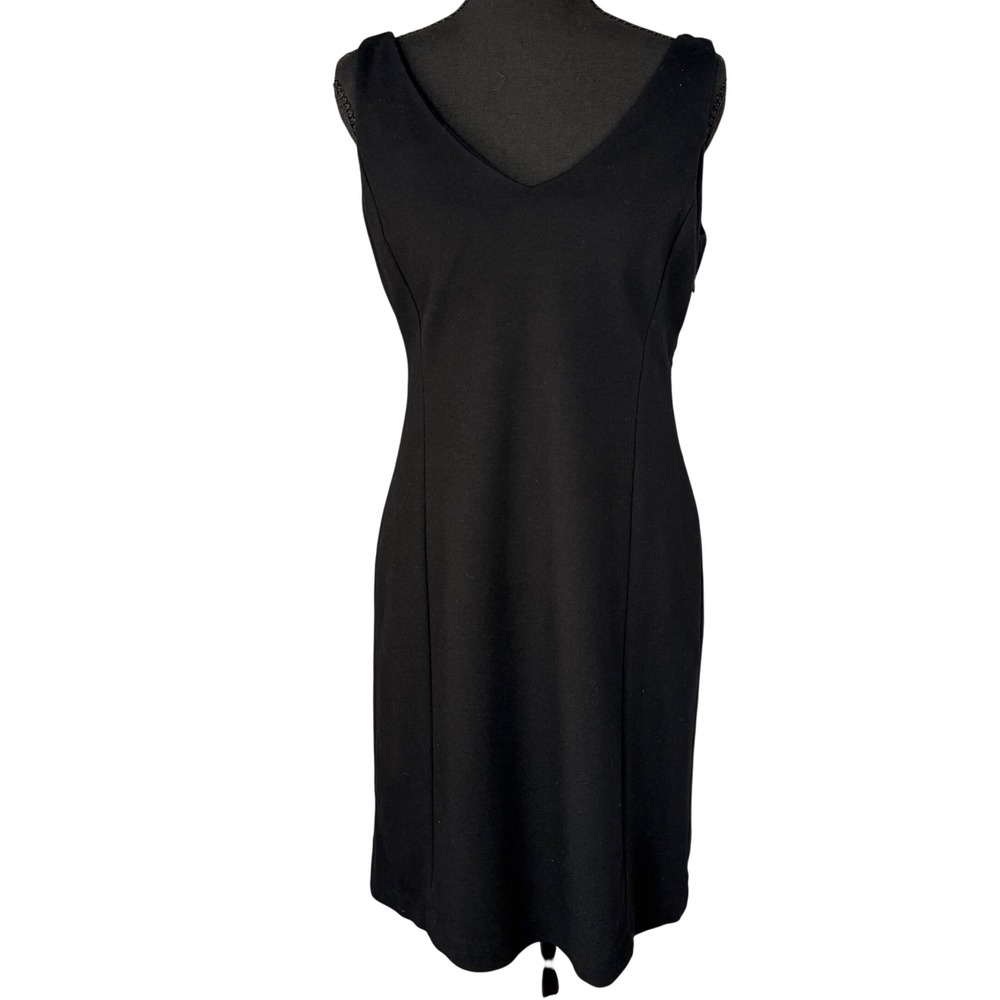 Eileen Fisher Black V-Neck Sheath Dress Silk Blend Lining Italian Fabric Small